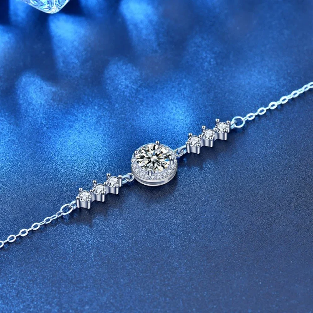 Certified 1ct. t.w. Moissanite Diamond Round Halo Bracelet NEW - Picture 2 of 11